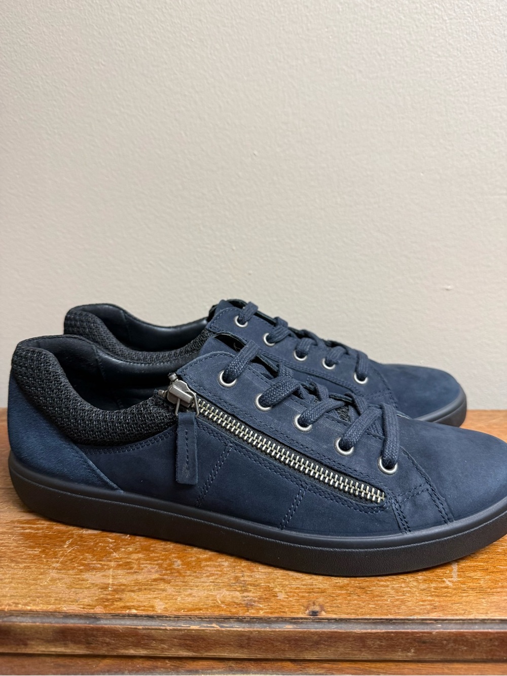 Hotter Chase Navy Nubuck Leather Zip Lace Sneakers Comfort Walking Shoes Women’s